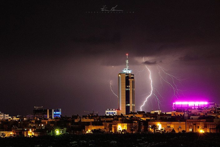 Lightning behind Portomaso Tower